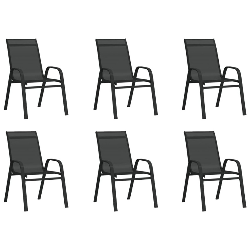 Chaises empilables de jardin lot de 6 Noir Tissu textilène Chaises empilables de jardin lot de 6 Noir Tissu textilène