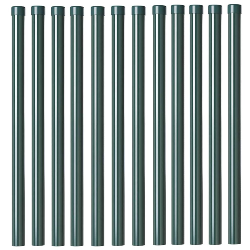 Poteaux de clôture 12 pcs Vert 50 cm Acier peint par poudre 