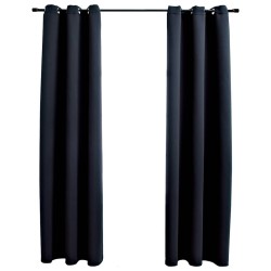 Rideaux occultants avec anneaux 2 pièces Noir 97x213 cm Tissu 