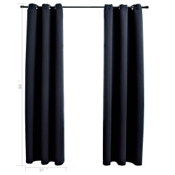 Rideaux occultants avec anneaux 2 pièces Noir 97x213 cm Tissu 