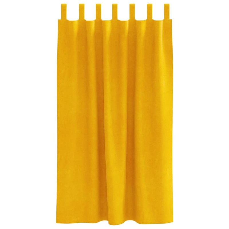Rideaux occultants avec boucles suspendues 2 pcs Jaune moutarde Velours 