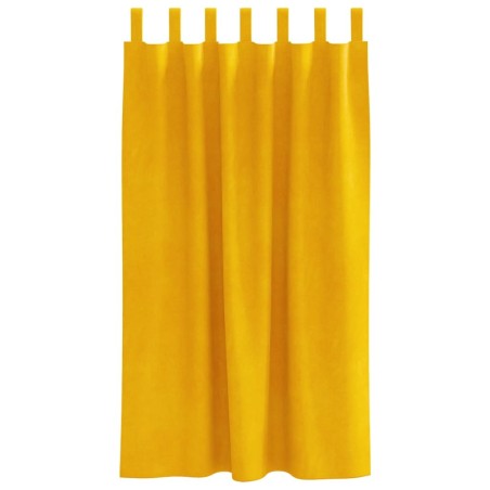 Rideaux occultants avec boucles suspendues 2 pcs Jaune moutarde Velours 