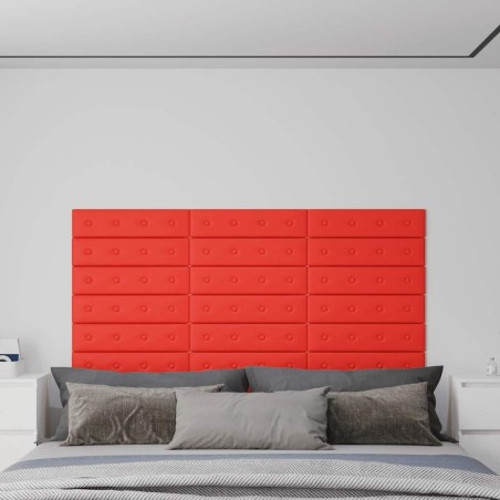Panneaux muraux 12 pcs Rouge 60x15 cm Similicuir 1,08 m² 