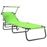 Set de 2 Chaises Longues Pliantes avec Auvent Vert en Tissu Oxford 600D 