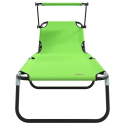 Set de 2 Chaises Longues Pliantes avec Auvent Vert en Tissu Oxford 600D 