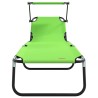 Set de 2 Chaises Longues Pliantes avec Auvent Vert en Tissu Oxford 600D 