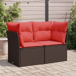 Canapé de jardin avec coussins 2 places en poly rattan marron 