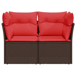 Canapé de jardin avec coussins 2 places en poly rattan marron 