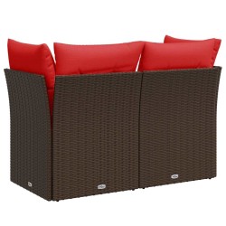 Canapé de jardin avec coussins 2 places en poly rattan marron 
