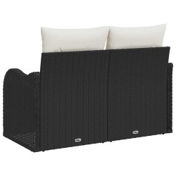 Canapé de jardin 2 places avec coussins en poly rattan noir 