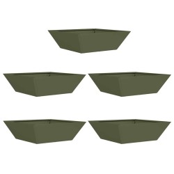 Set de 5 jardinières en bol pour le jardin, en vert olive, dimensions 50x50x15 cm en acier. 