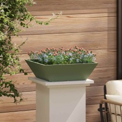 Set de 5 jardinières en bol pour le jardin, en vert olive, dimensions 50x50x15 cm en acier. 