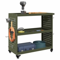 Chariot à outils avec étagère avec roue avec stockage Vert olive 75 x 35 x 73 cm 