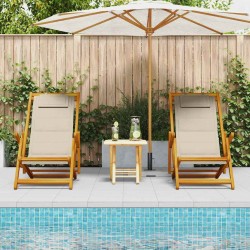 Chaises de plage pliantes 2 pcs Taupe en bois d'acacia et Textilène 