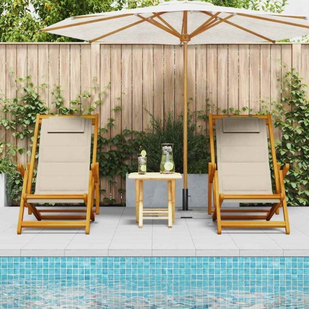 Chaises de plage pliantes 2 pcs Taupe en bois d'acacia et Textilène 