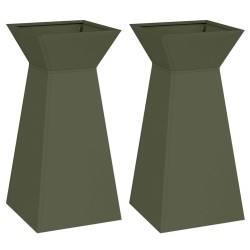 Pots de jardin en forme de pilier , 2 pièces, avec bol vert olive, dimensions 35x35x73 cm, en acier. 