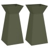 Pots de jardin en forme de pilier , 2 pièces, avec bol vert olive, dimensions 35x35x73 cm, en acier. 
