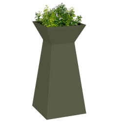 Pots de jardin en forme de pilier , 2 pièces, avec bol vert olive, dimensions 35x35x73 cm, en acier. 