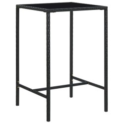 Table de bar de jardin Noir 70x70x110cm Résine tressée et verre 