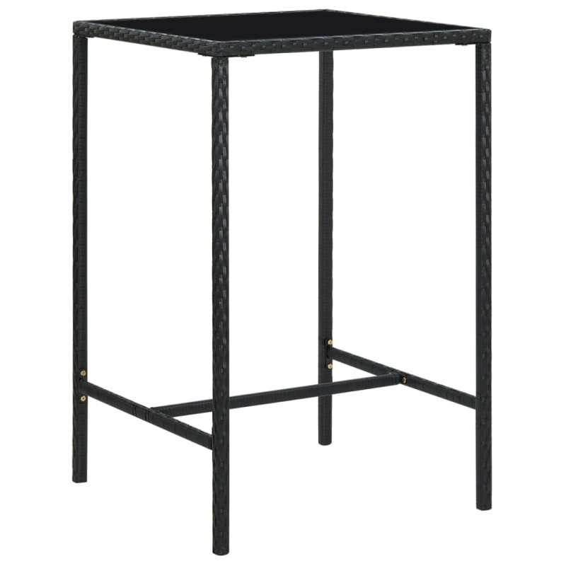 Table de bar de jardin Noir 70x70x110cm Résine tressée et verre Table de bar de jardin Noir 70x70x110cm Résine tressée et verre