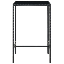 Table de bar de jardin Noir 70x70x110cm Résine tressée et verre 