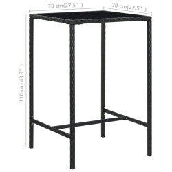 Table de bar de jardin Noir 70x70x110cm Résine tressée et verre 