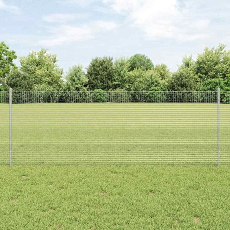 Clôture en Fil Soudé avec 11 Poteaux en U Argent 0.8x25 m Acier 