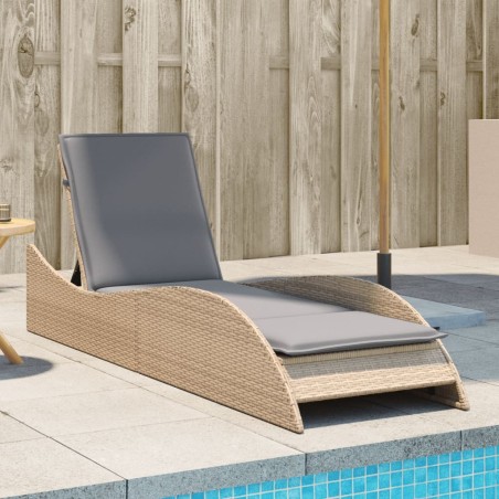 Chaise longue avec coussin beige 60x205x73 cm résine tressée 