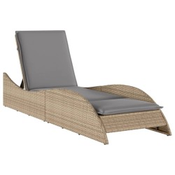 Chaise longue avec coussin beige 60x205x73 cm résine tressée 
