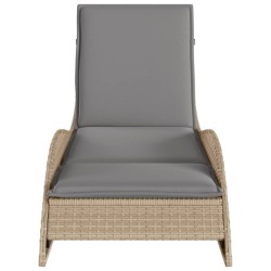 Chaise longue avec coussin beige 60x205x73 cm résine tressée 