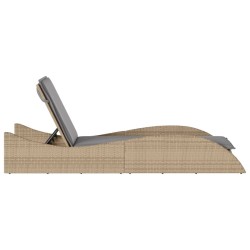 Chaise longue avec coussin beige 60x205x73 cm résine tressée 