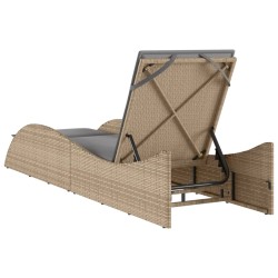 Chaise longue avec coussin beige 60x205x73 cm résine tressée 
