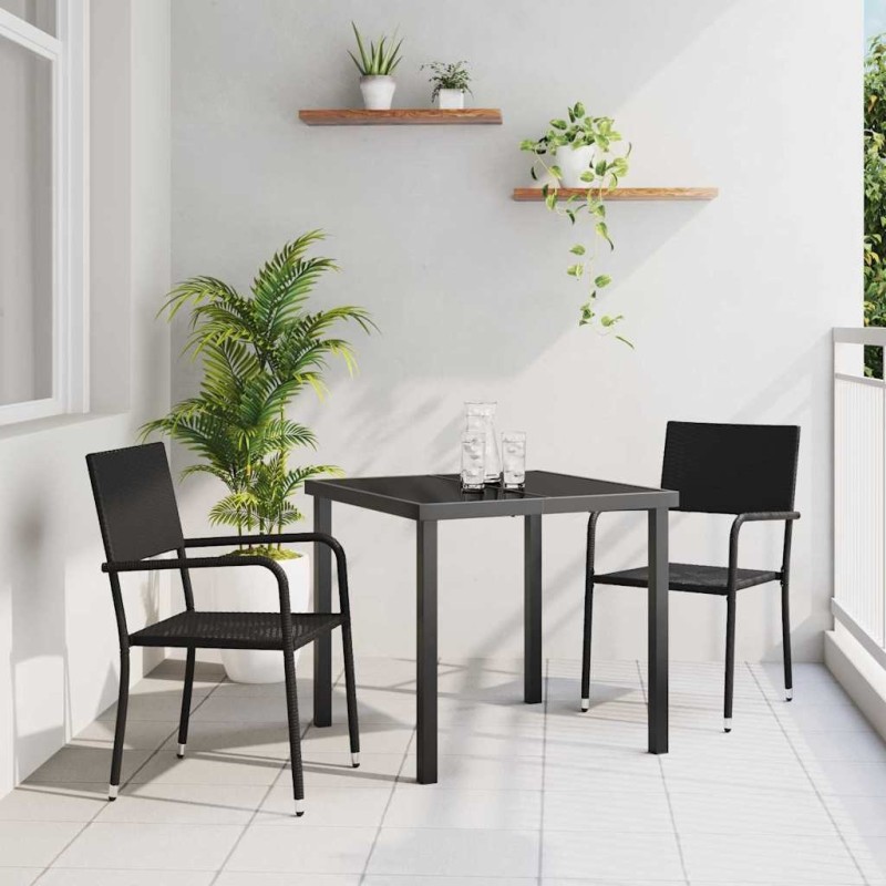 Ensemble de jardin , 3 pièces, en poly rotin noir 