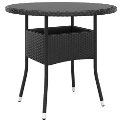Table de jardin Ø80x75 cm Verre trempé/résine tressée Noir 