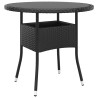 Table de jardin Ø80x75 cm Verre trempé/résine tressée Noir 
