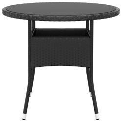 Table de jardin Ø80x75 cm Verre trempé/résine tressée Noir 