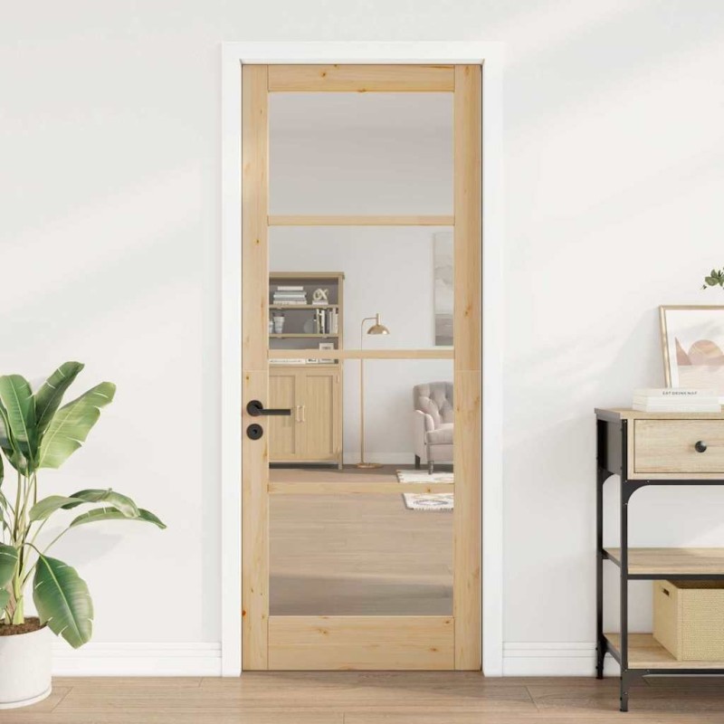 porte intérieure avec verre "ORKDAL" 83x211x4 cm en bois de pin massif 