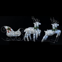 Décoration de Noël Rennes et traîneau 100 LED Extérieur Argenté 
