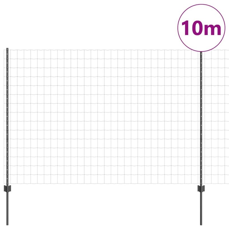 Clôture Euro avec 10 Piquets Grise 1,5x10 m en Acier 