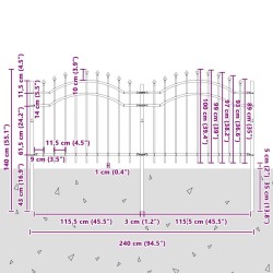 Clôture de jardin Gris 140 cm Acier peint par poudre 
