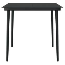 Table à dîner de jardin Noir 80x80x74 cm Acier et verre 