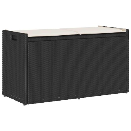 Banc de rangement extérieur coussin noir 100 cm résine tressée 