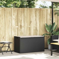 Banc de rangement extérieur coussin noir 100 cm résine tressée 