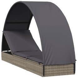 Chaise longue avec toit rond gris 211x57x140 cm résine tressée 