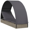 Chaise longue avec toit rond gris 211x57x140 cm résine tressée 