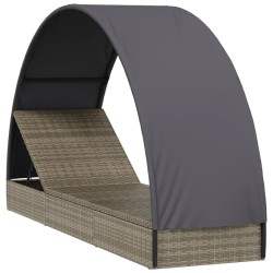 Chaise longue avec toit rond gris 211x57x140 cm résine tressée 