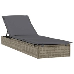 Chaise longue avec toit rond gris 211x57x140 cm résine tressée 