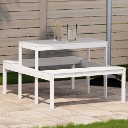 Table de pique-nique blanc 110x134x75 cm bois massif de pin 