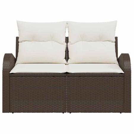 Canapé de jardin 2 places avec coussins en poly rotin marron 