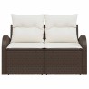 Canapé de jardin 2 places avec coussins en poly rotin marron 